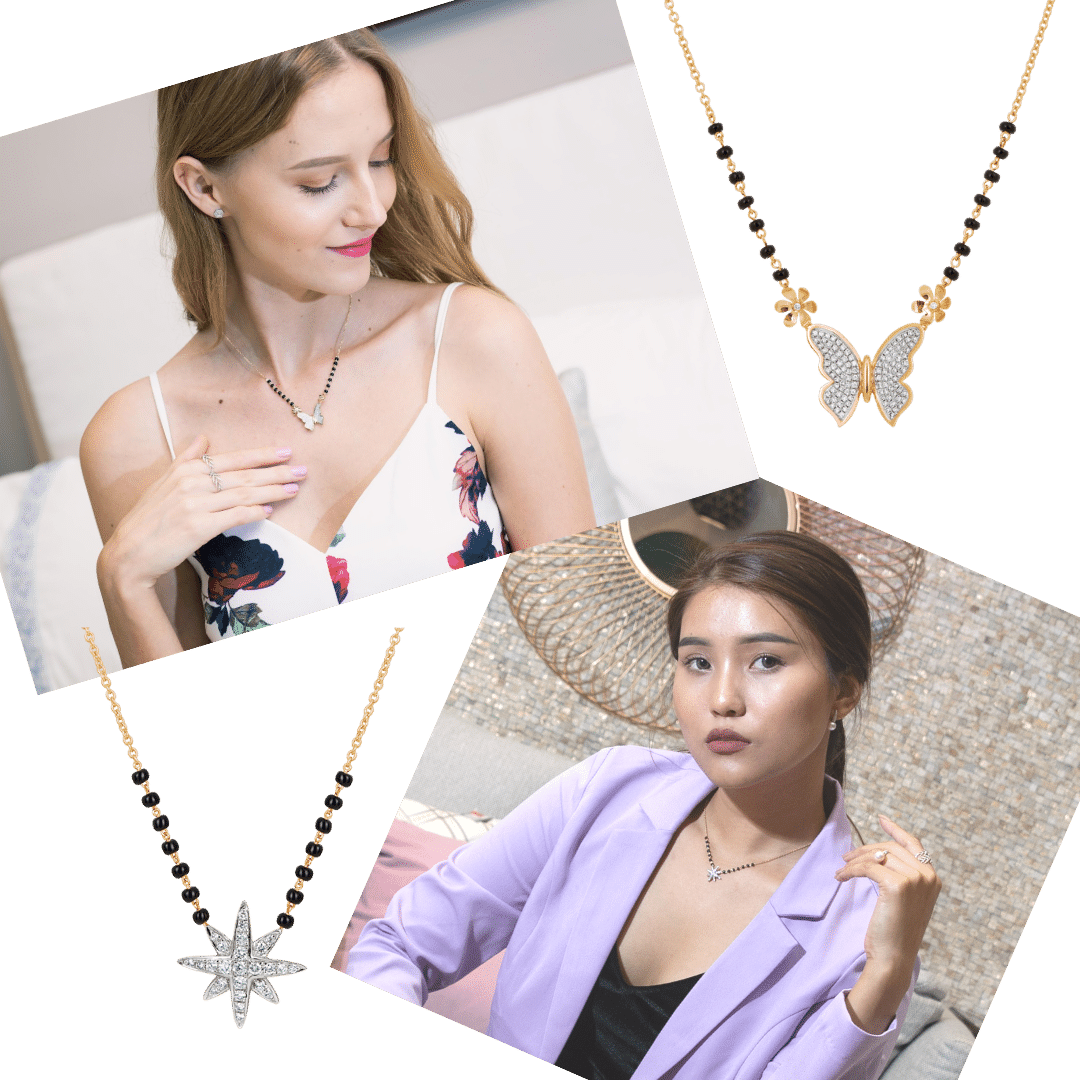 Mangalsutra Tara Asha Butterfly Diamond Gold Necklace Kajal Naina