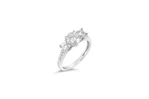 3 Stone Pave Diamond Shank Engagement Ring