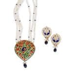 Noor Blue Pearl Long Necklace + Earring Polki Set A