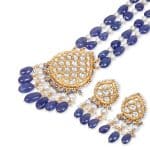 Noor Blue Long Necklace + Earring Polki Set B