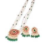 Noor Green Long Pearl Necklace + Earring Polki Set E