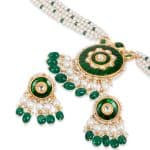 Noor Green Long Pearl Necklace + Earring Polki Set A