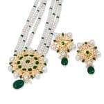 Noor Green Long Pearl Necklace + Earring Polki Set C