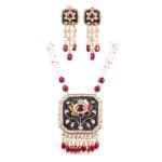 Noor Red Long Pearl Necklace + Earring Polki Set G