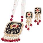 Noor Red Long Pearl Necklace + Earring Polki Set G