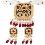 Noor Red Long Pearl Necklace + Earring Polki Set A
