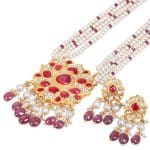 Noor Red Long Pearl Necklace + Earring Polki Set B