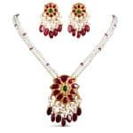 Noor Red Long Pearl Necklace + Earring Polki Set F