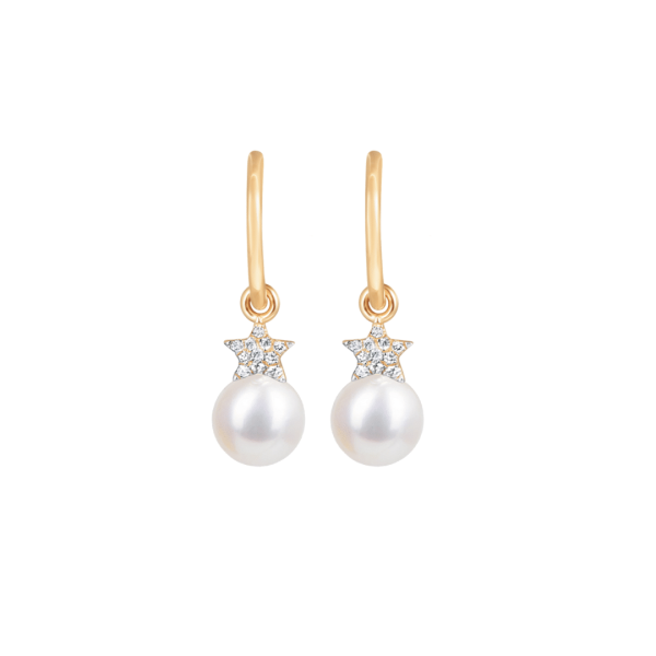 Superstars Diamond Earrings with Round Pearl Drop (Children)