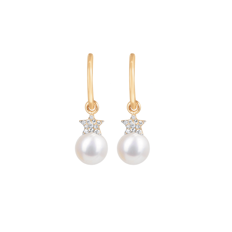 Superstars Diamond Earrings with Round Pearl Drop (Children)