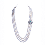 Greta 3 strand Oval Pearl necklace/ Emerald 26 inches