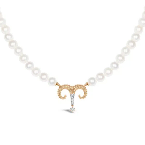 Aries Zodiac Oval Pearl Necklace
