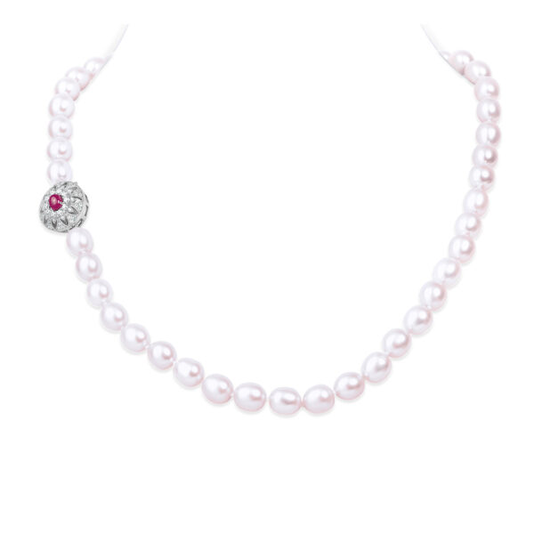 Bella Lavender Oval Pearl Necklace /Ruby Clasp