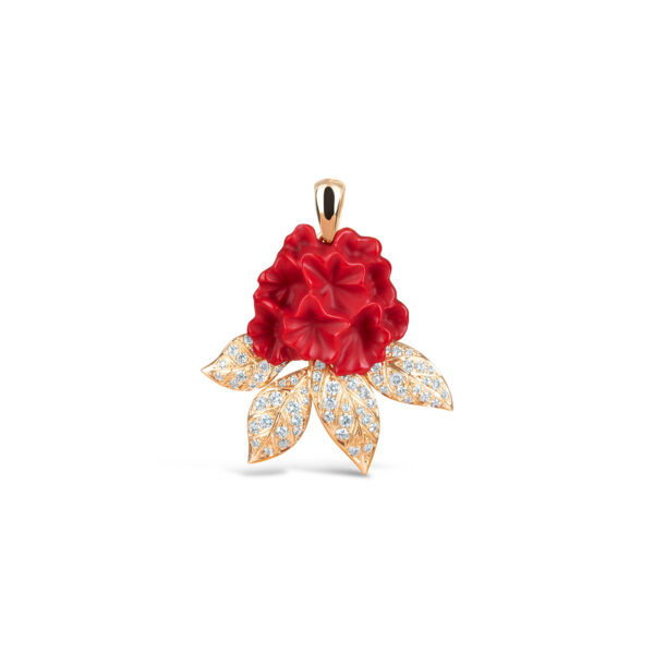Enchanting Laligurans Pendant with Diamond Leaves (Red/Gold)