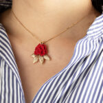 Enchanting Laligurans Pendant with Diamond Leaves (Red/Gold)