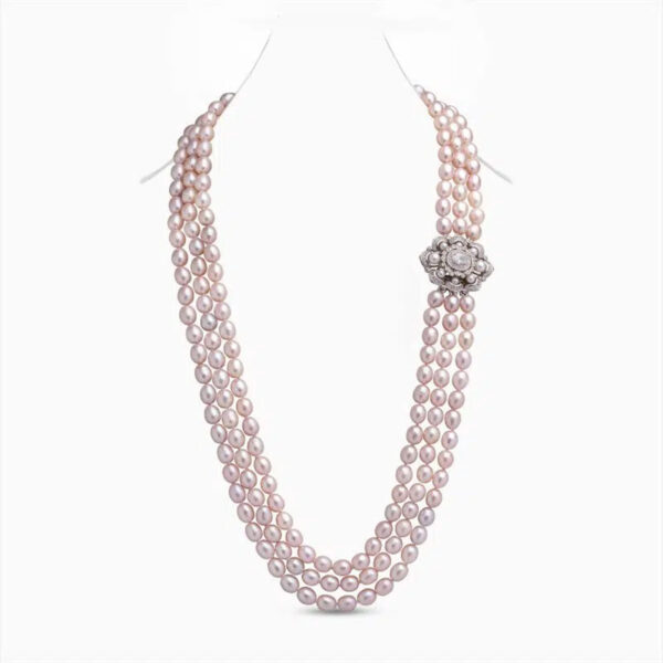 Greta 3 strand Lavender Oval Pearl necklace/ Diamond 26 inches