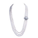 Greta 3 strand Oval Pearl necklace/ Diamond 26 inches