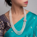 Greta 3 strand Oval Pearl necklace/ Diamond 26 inches