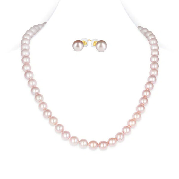 Jackie Lavender Round Pearl Necklace & Ear Studs Set