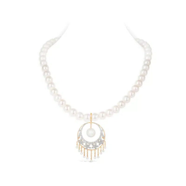 Jasmine Pearl & Diamond Pendant with Jackie Round Pearl Necklace