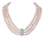 Joyce 3 Strands Lavender Round Pearl Necklace