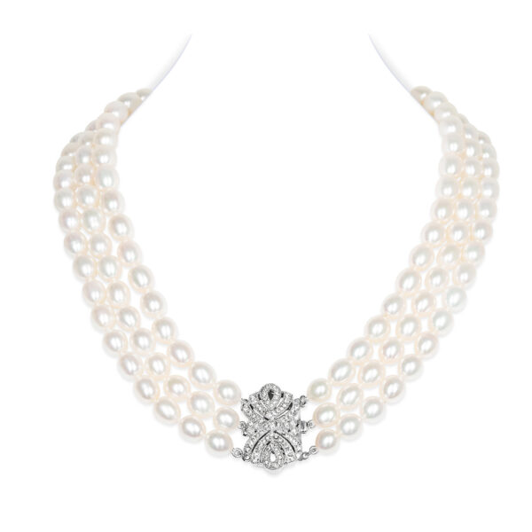 Joyce 3 Strands Oval Pearl Necklace