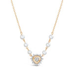 Luminous Diamond and Pearl Heart Necklace