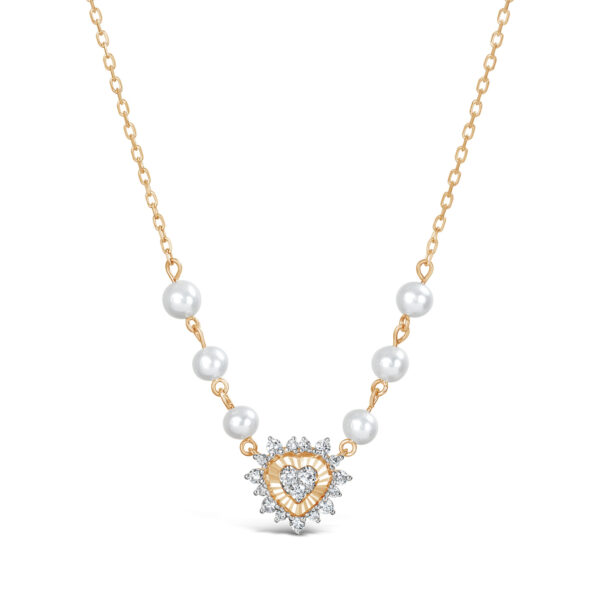 Luminous Diamond and Pearl Heart Necklace