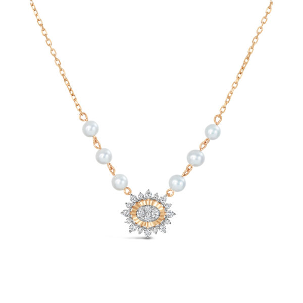 Luminous Diamond and Pearl Oval Necklace