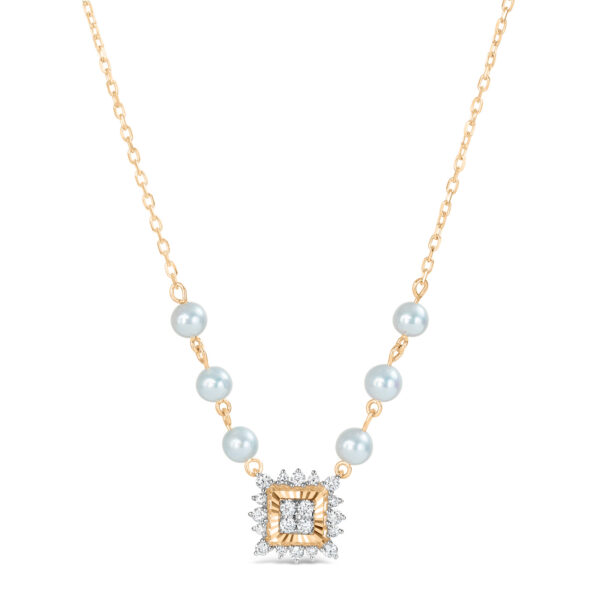 Luminous Diamond and Pearl Square Necklace
