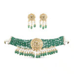 Zeenat Green Choker + Earring Polki Set A