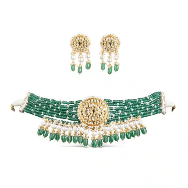 Zeenat Green Choker + Earring Polki Set A
