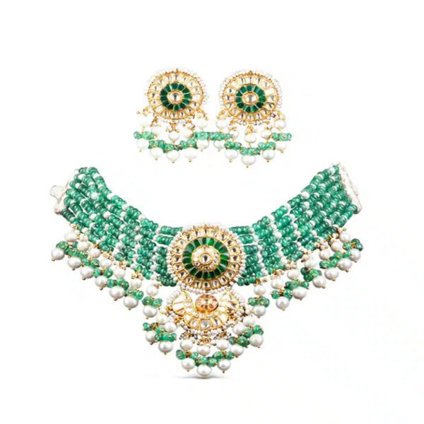 Zeenat Green Choker + Earring Polki Set C
