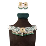 Zeenat Green Pearl Choker + Earring Polki Set B
