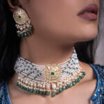 Zeenat Green Pearl Choker + Earring Polki Set B