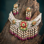 Zeenat Red Choker + Earring Polki Set A