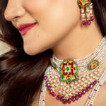 Zeenat Red Choker + Earring Polki Set A