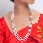 Greta 3 strand Lavender Oval Pearl necklace/ Diamond 26 inches
