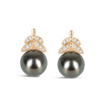 Double Diamond Leaf Tahitian Pearl Earrings