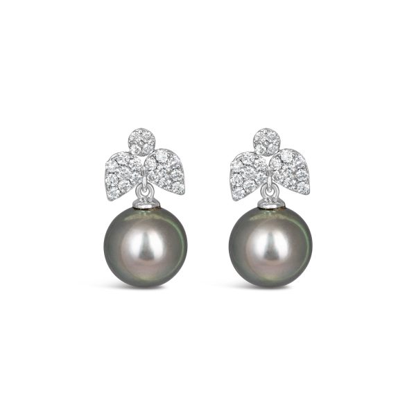 Kate Diamond Flower Pearl Earring / Tahitian / WG