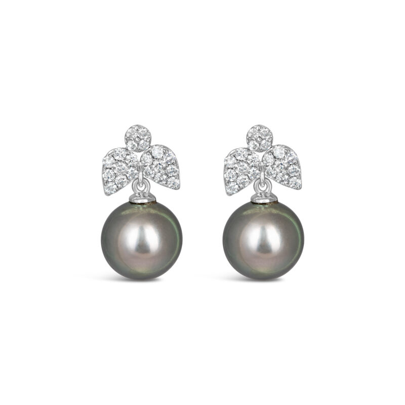 Kate Diamond Flower Pearl Earring / Tahitian / WG