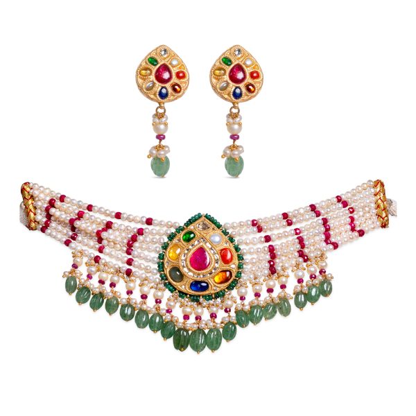 Navratna Polki Choker + Earring Set