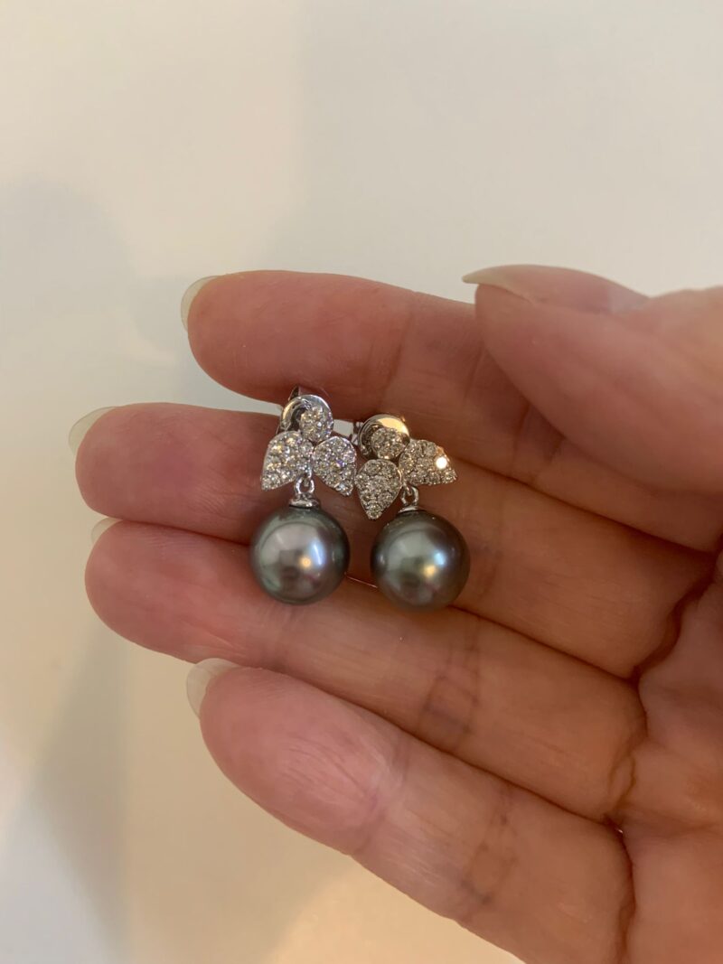 Kate Diamond Flower Pearl Earring / Tahitian / WG