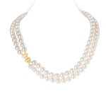 Marilyn Double Strand Round Pearl Necklace (Bow Clasp)
