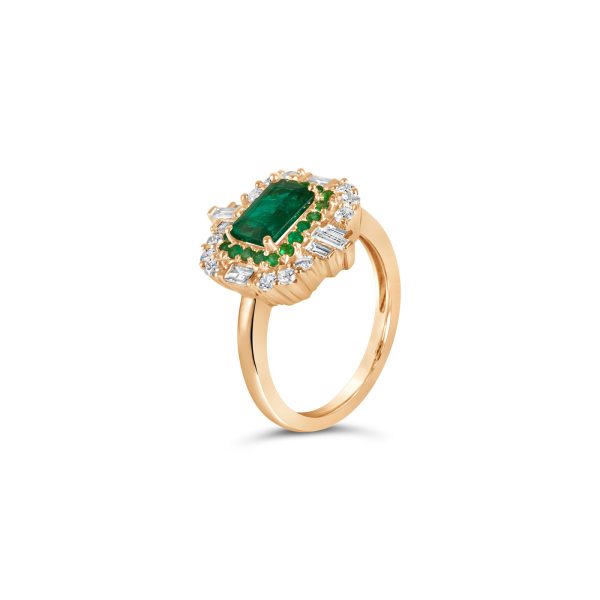 Emerald Diamond Double Row Ring