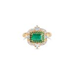 Emerald Diamond Double Row Ring