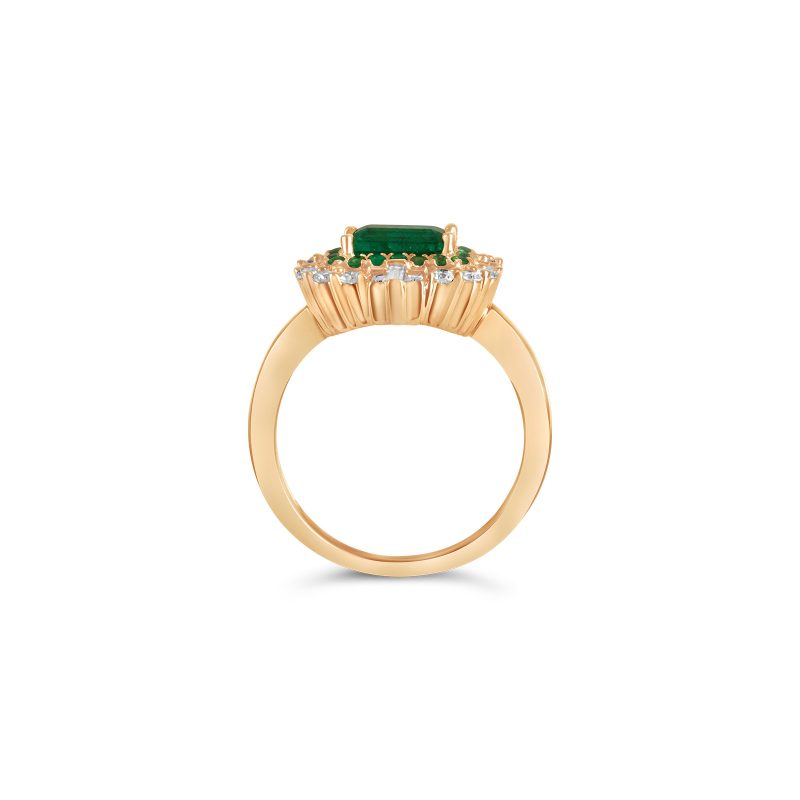 Emerald Diamond Double Row Ring
