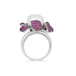 Exquisite Silver Pave Ruby & Sapphire Pearl Ring – KN (Adjustable)