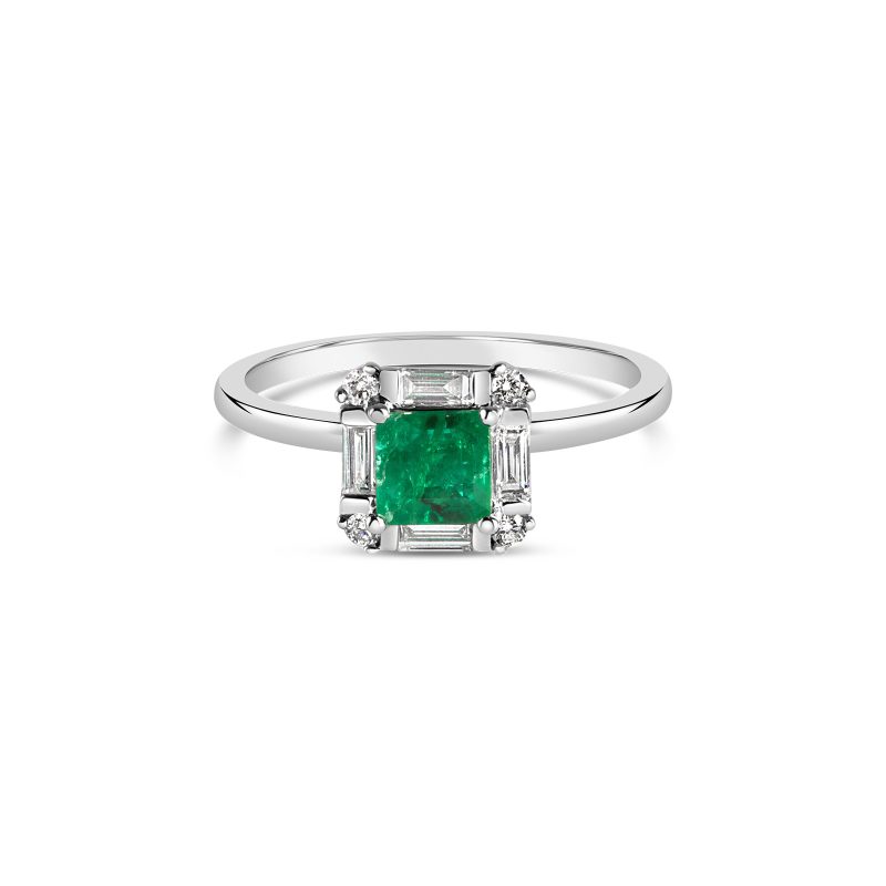 L'amour Emerald Diamond Ring/ White Gold