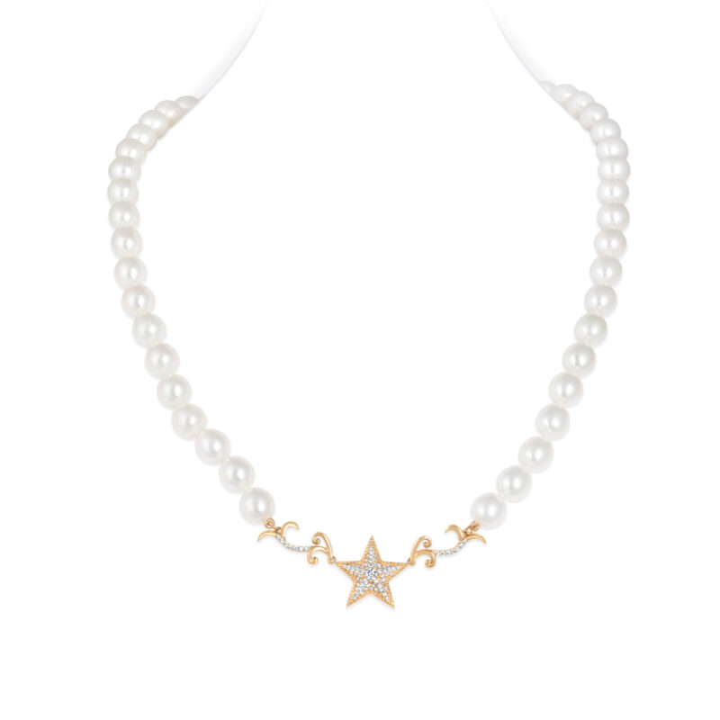 Shooting Star Diamond and Near Round Pearl Necklace